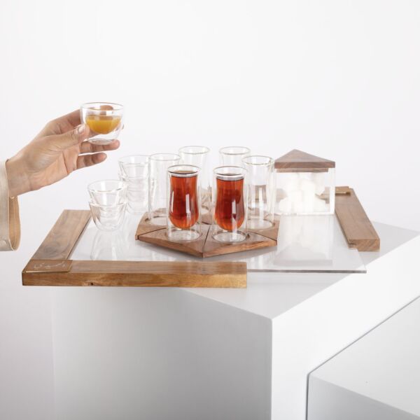 Acacia Serving Tray  with complete Set of Tea 