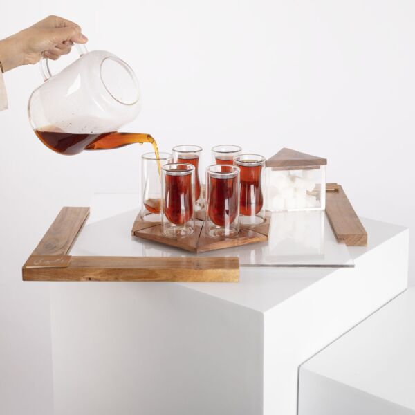 Acacia Serving Tray  with complete Set of Tea 